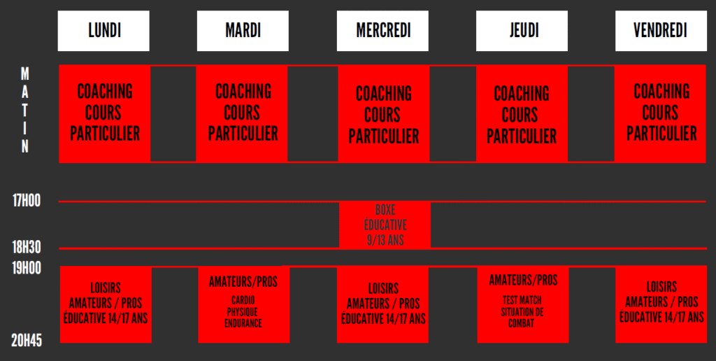 planning boxe rouge